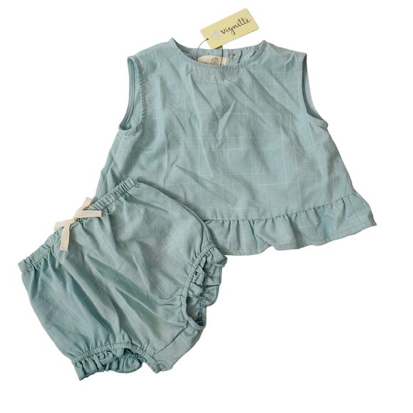 NWT Vignette 12-18M Blue Microgrid Aria Top & Bloomer Set - Picture 1 of 5